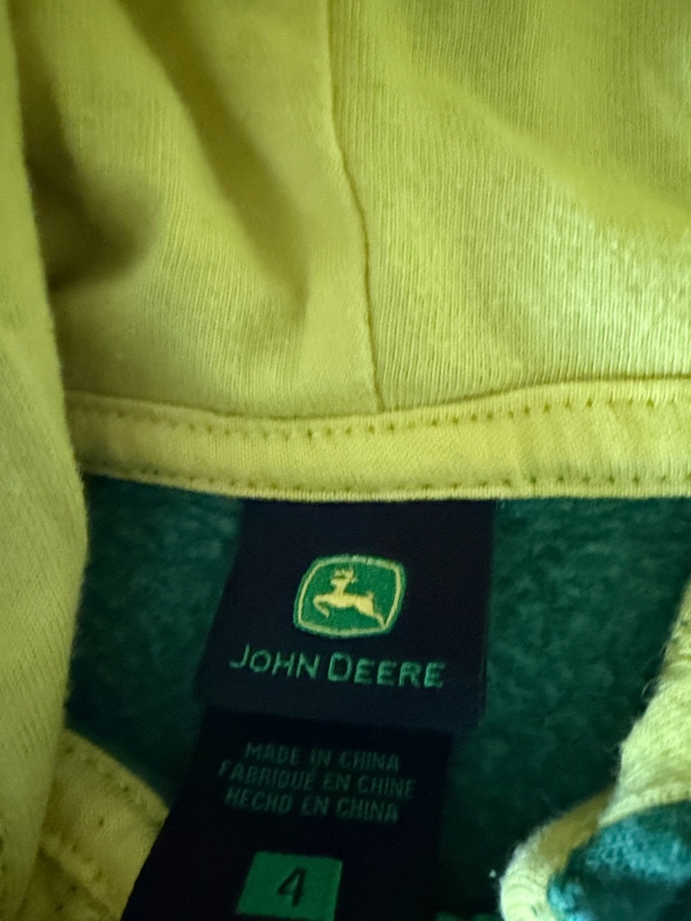 John Deere Green & Yellow Tractor Zip Hoodie for Kids Size 4 - Picture 2 of 3
